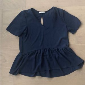 Navy short sleeve peplum top